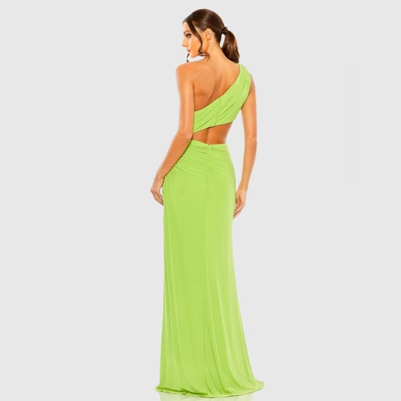 NWT $398 MAC DUGGAL CUT OUT ONE SHOULDER RUCHED BACK GOWN DRESS NEON 55975 - Picture 2 of 2
